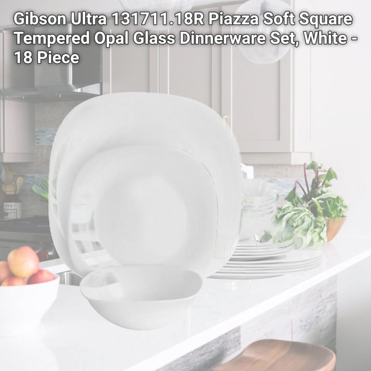 Picture of Gibson Ultra 131711.18R Piazza Soft Square Tempered Opal Glass Dinnerware Set, White - 18 Piece