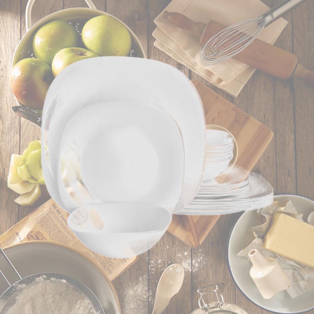 Picture of Gibson Ultra 131711.18R Piazza Soft Square Tempered Opal Glass Dinnerware Set, White - 18 Piece