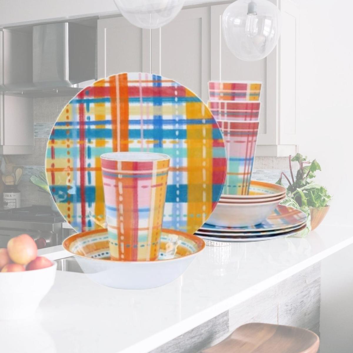 Picture of Laurie Gates 135263.12 California Designs Casablanca Melamine Dinnerware Set, Multi Color - 12 Piece