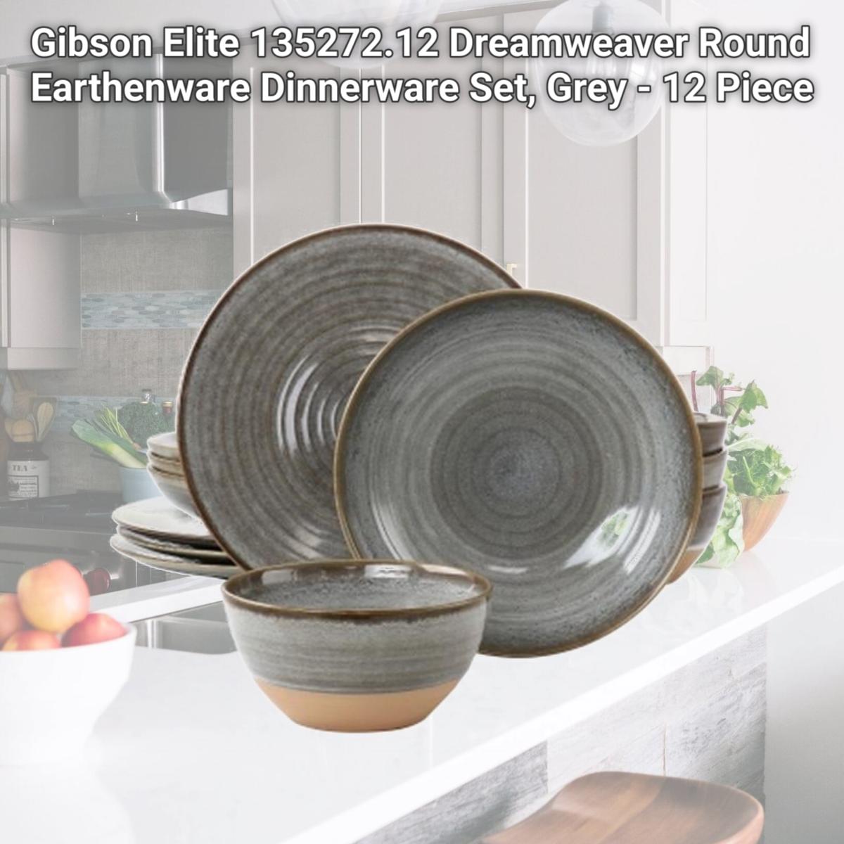 Picture of Gibson Elite 135272.12 Dreamweaver Round Earthenware Dinnerware Set, Grey - 12 Piece
