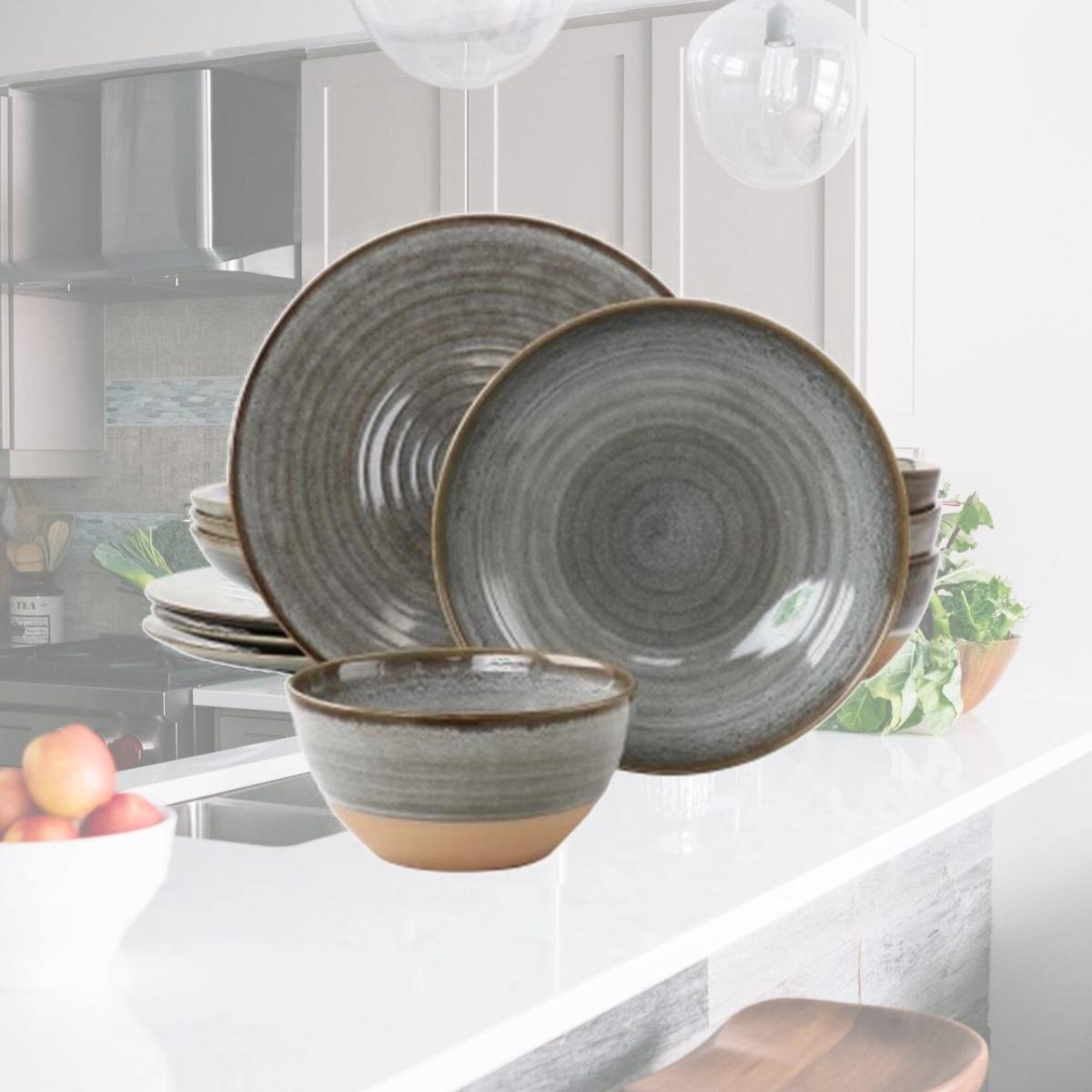 Picture of Gibson Elite 135272.12 Dreamweaver Round Earthenware Dinnerware Set, Grey - 12 Piece