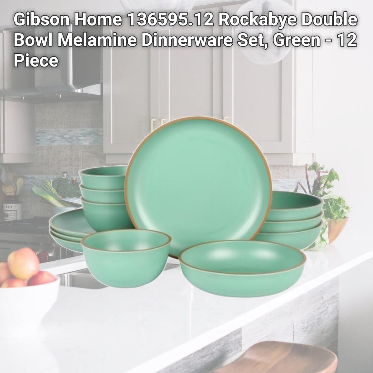 Picture of Gibson Home 136595.12 Rockabye Double Bowl Melamine Dinnerware Set, Green - 12 Piece