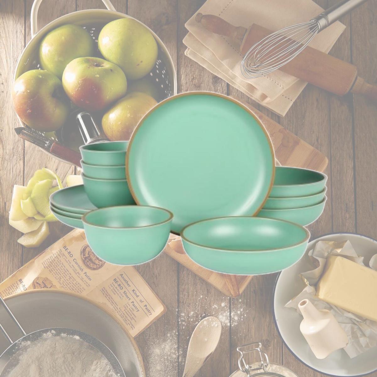Picture of Gibson Home 136595.12 Rockabye Double Bowl Melamine Dinnerware Set, Green - 12 Piece