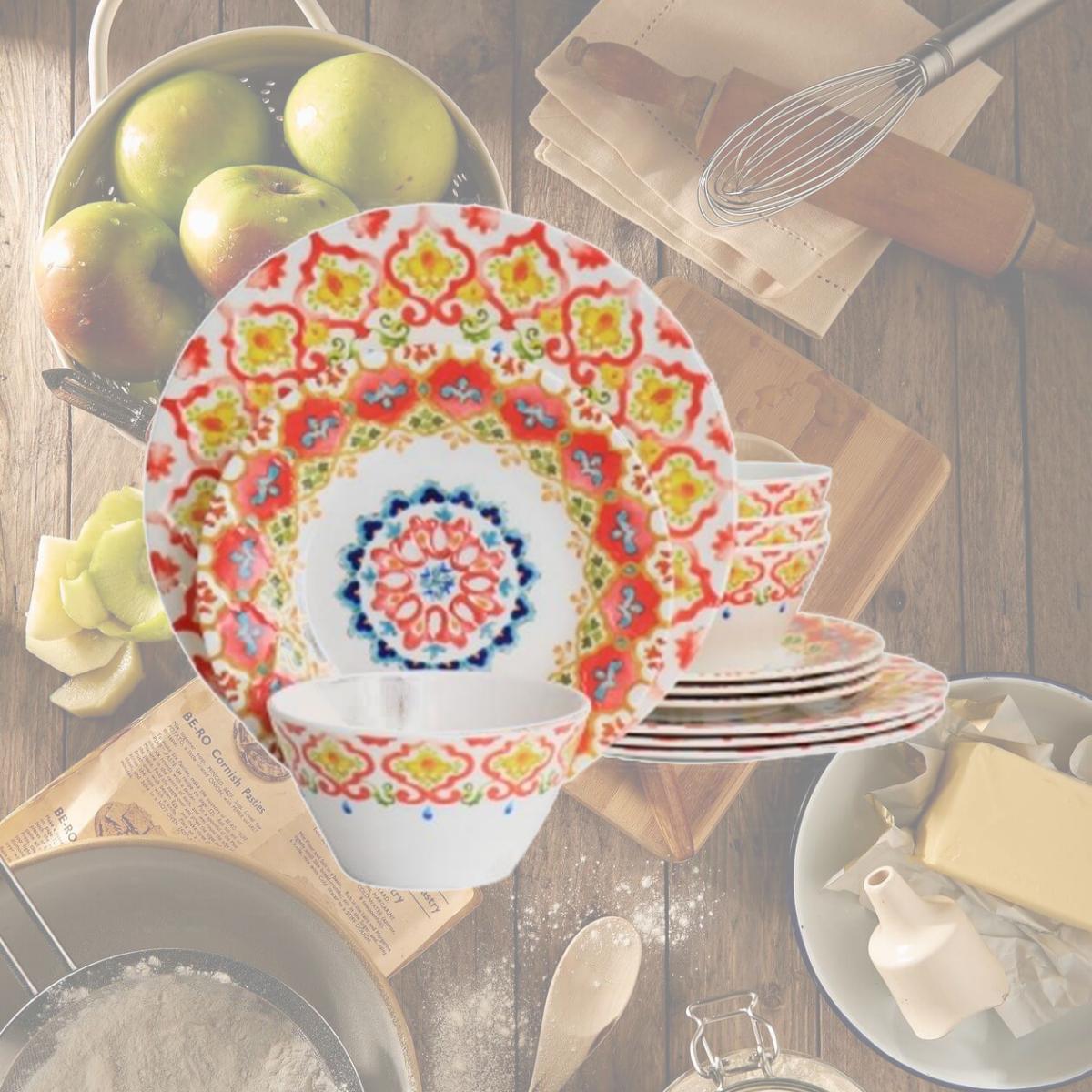 Picture of Laurie Gates 134297.12R California Designs Tamayo Melamine Dinnerware Set, Multi Color - 12 Piece