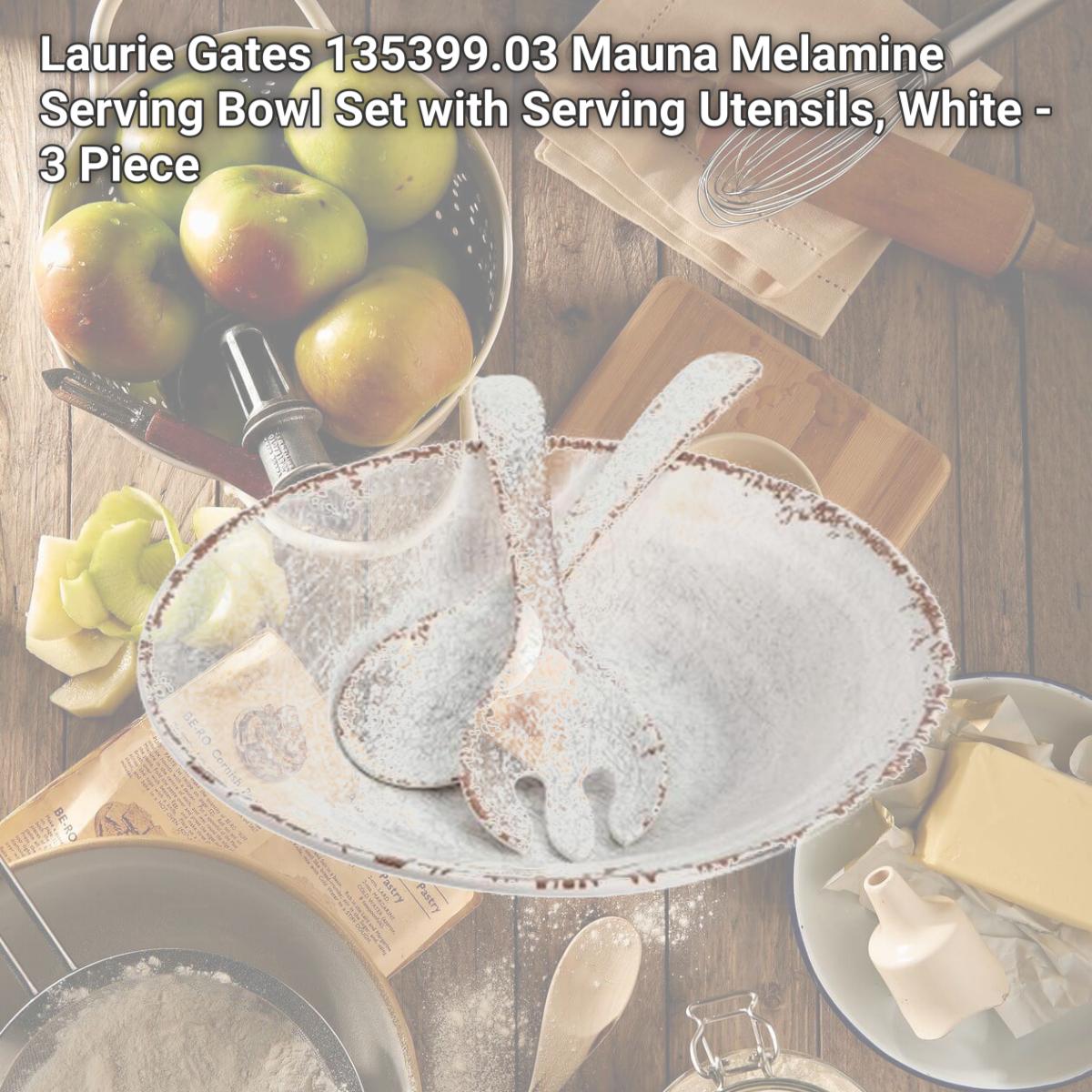 Picture of Laurie Gates 135399.03 Mauna Melamine Serving Bowl Set with Serving Utensils, White - 3 Piece