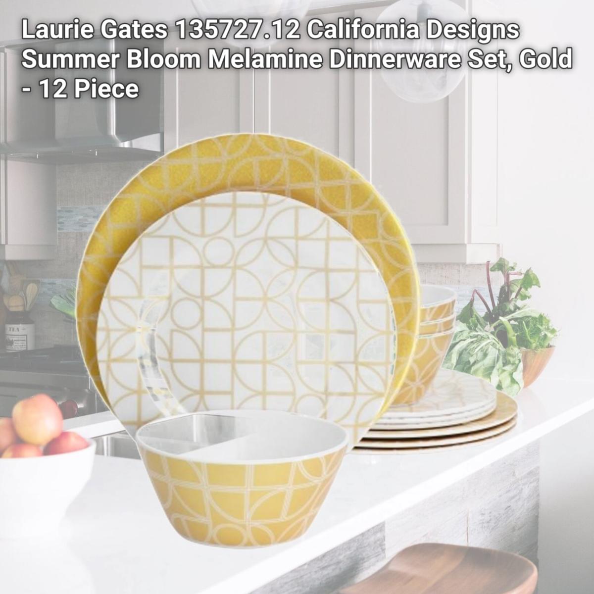 Picture of Laurie Gates 135727.12 California Designs Summer Bloom Melamine Dinnerware Set, Gold - 12 Piece