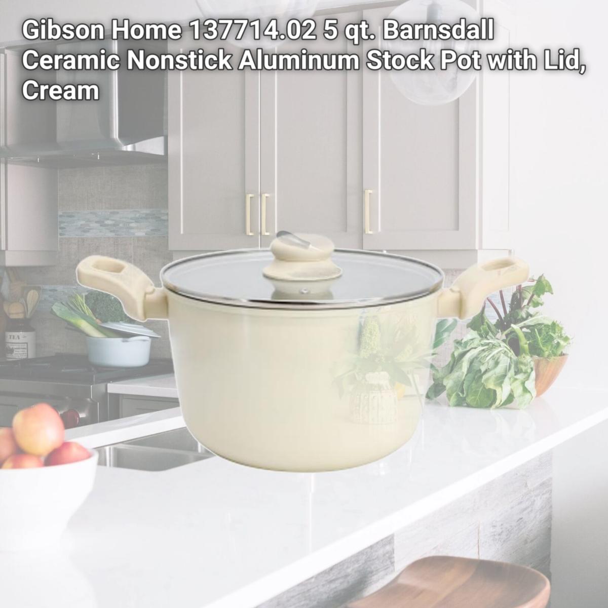 Picture of Gibson Home 137714.02 5 qt. Barnsdall Ceramic Nonstick Aluminum Stock Pot with Lid, Cream