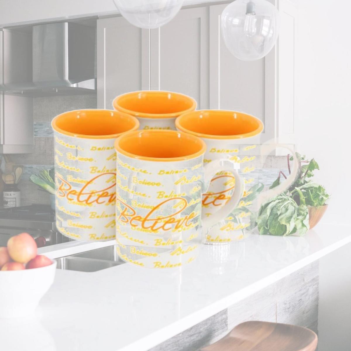 Picture of Gibson Home 142553.01 16 oz Inspirational Words Believe Sto are Mug Set, Orange - 4 Piece