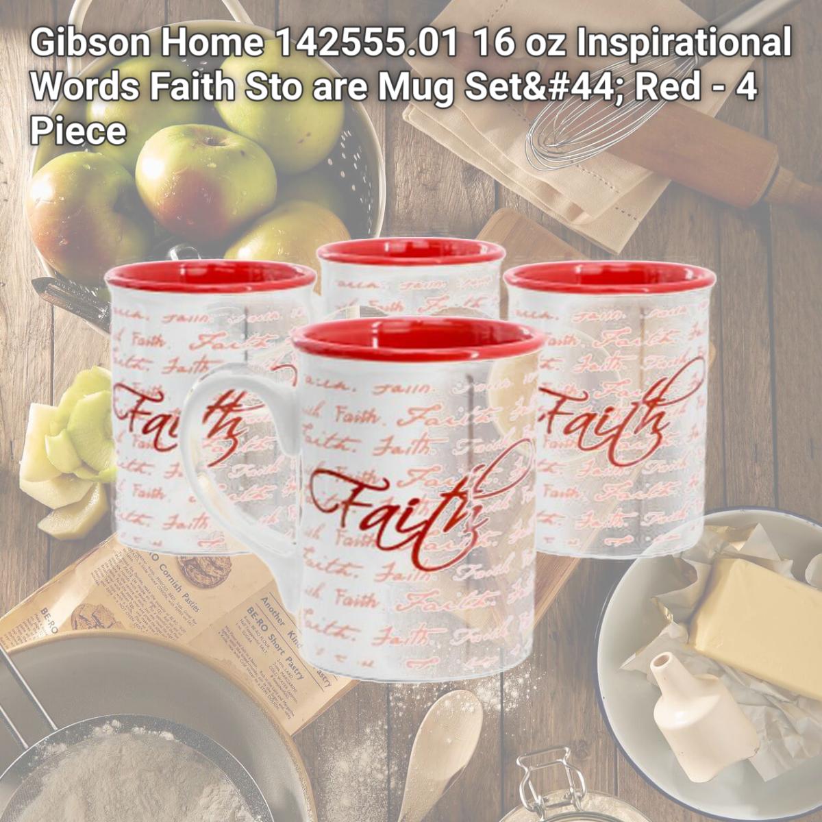 Picture of Gibson Home 142555.01 16 oz Inspirational Words Faith Sto are Mug Set, Red - 4 Piece