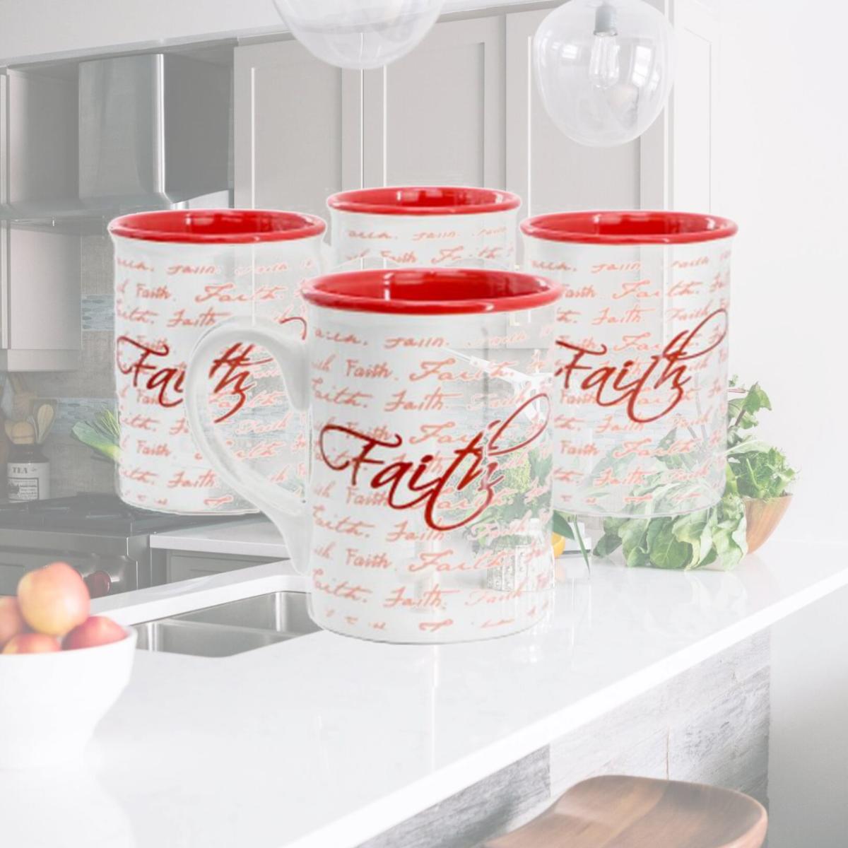 Picture of Gibson Home 142555.01 16 oz Inspirational Words Faith Sto are Mug Set, Red - 4 Piece