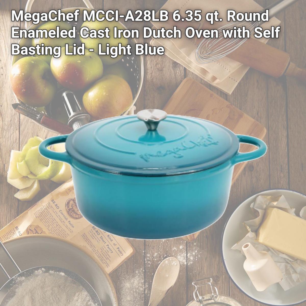 Picture of MegaChef MCCI-A28LB 6.35 qt. Round Enameled Cast Iron Dutch Oven with Self Basting Lid - Light Blue