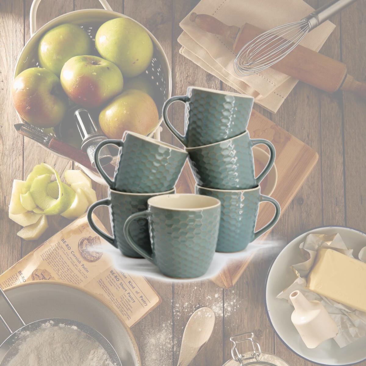 Picture of Elama EL-HONEYCOMBTURQUOISE6 15 oz Honeycomb Mug Set, Turquoise - 6 Piece