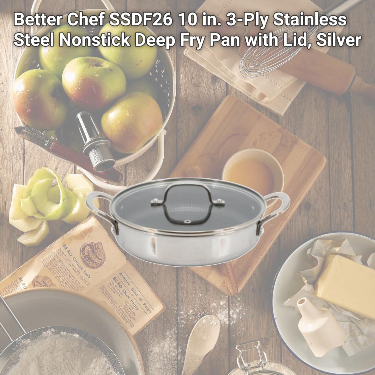 Picture of Better Chef SSDF26 10 in. 3-Ply Stainless Steel Nonstick Deep Fry Pan with Lid, Silver