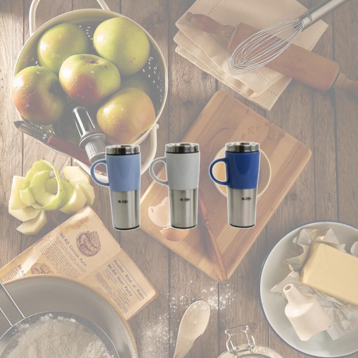 Picture of Mr. Coffee 80622.01 16 oz Travertine Sto are & Stainless Steel Travel Mug with Lid Assorted - Set of 3