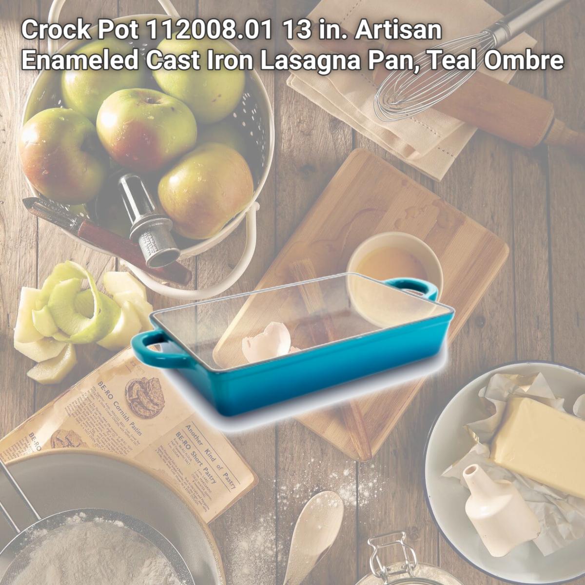 Picture of Crock Pot 112008.01 13 in. Artisan Enameled Cast Iron Lasagna Pan, Teal Ombre