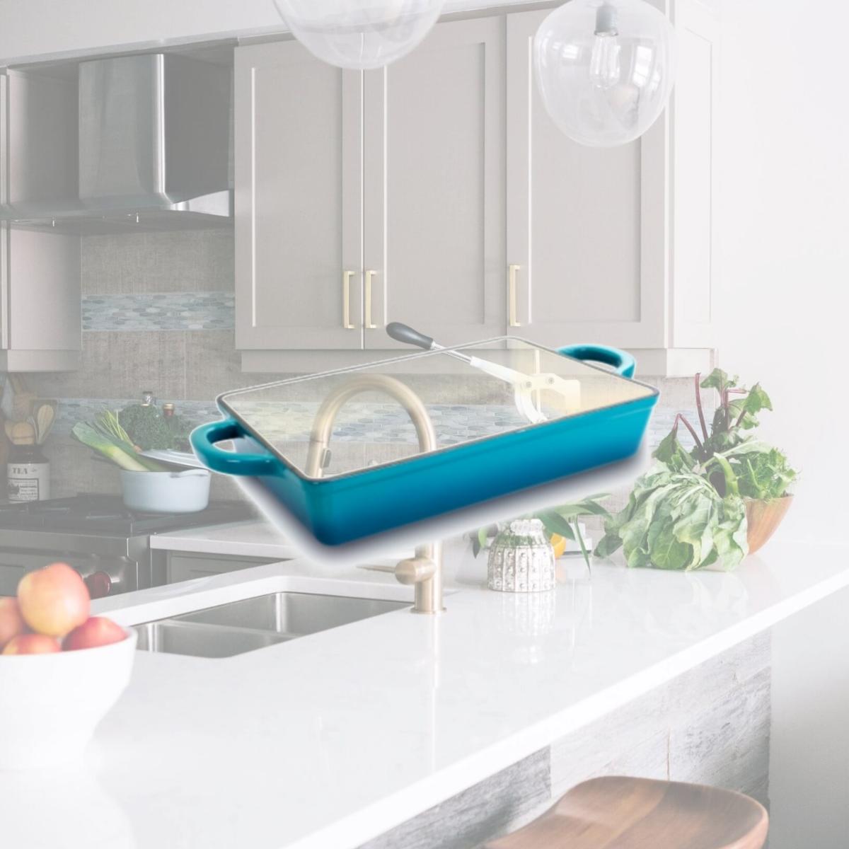 Picture of Crock Pot 112008.01 13 in. Artisan Enameled Cast Iron Lasagna Pan, Teal Ombre