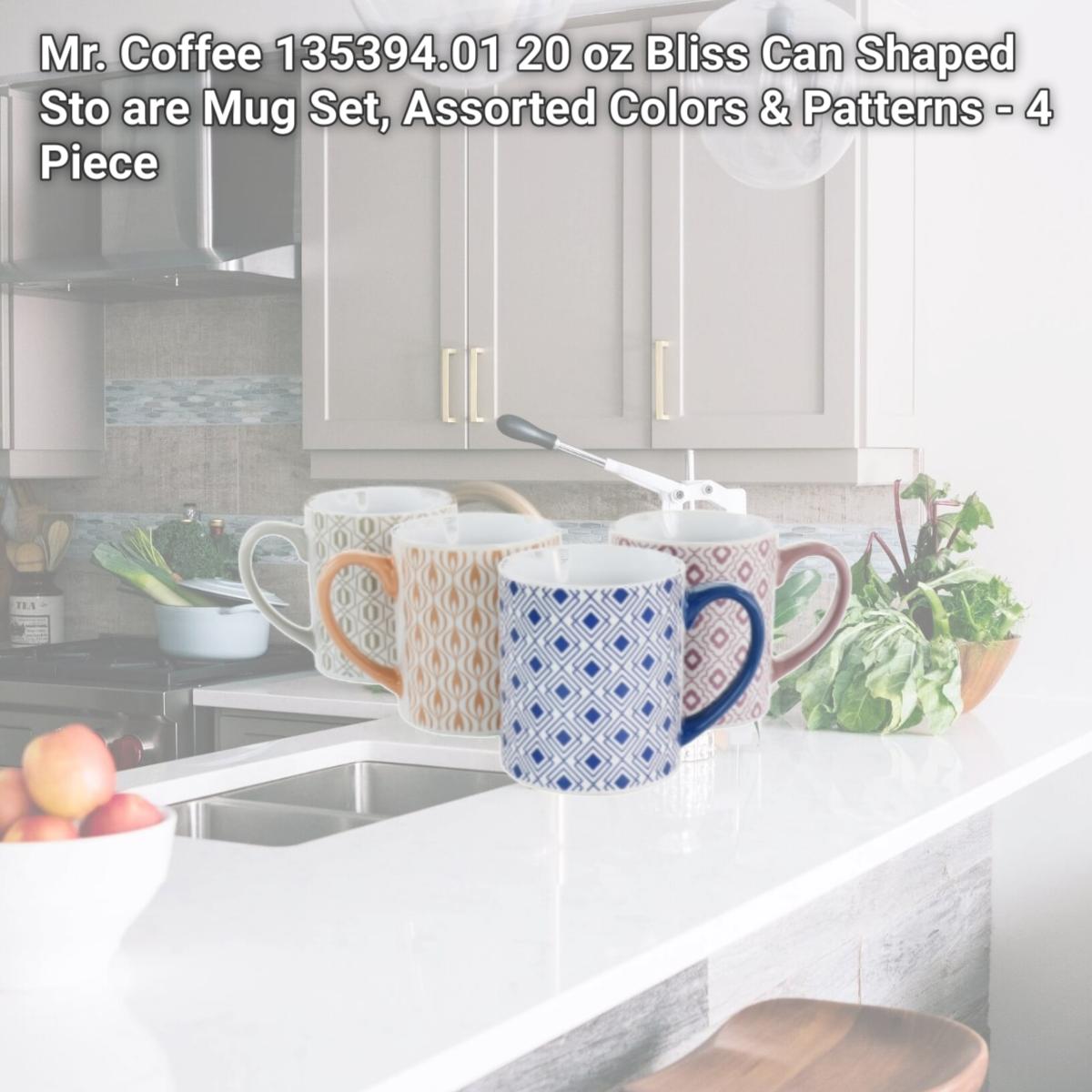 Picture of Mr. Coffee 135394.01 20 oz Bliss Can Shaped Sto are Mug Set, Assorted Colors & Patterns - 4 Piece