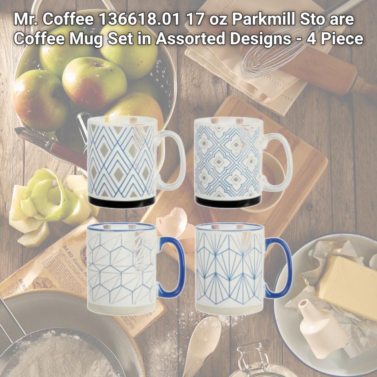 Picture of Mr. Coffee 136618.01 17 oz Parkmill Sto are Coffee Mug Set in Assorted Designs - 4 Piece