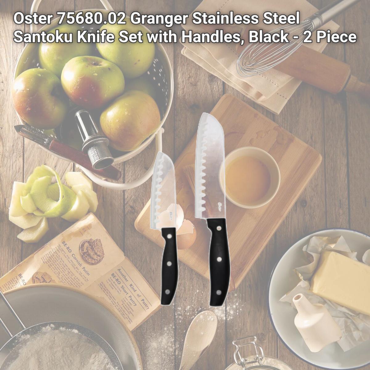 Picture of Oster 75680.02 Granger Stainless Steel Santoku Knife Set with Handles, Black - 2 Piece