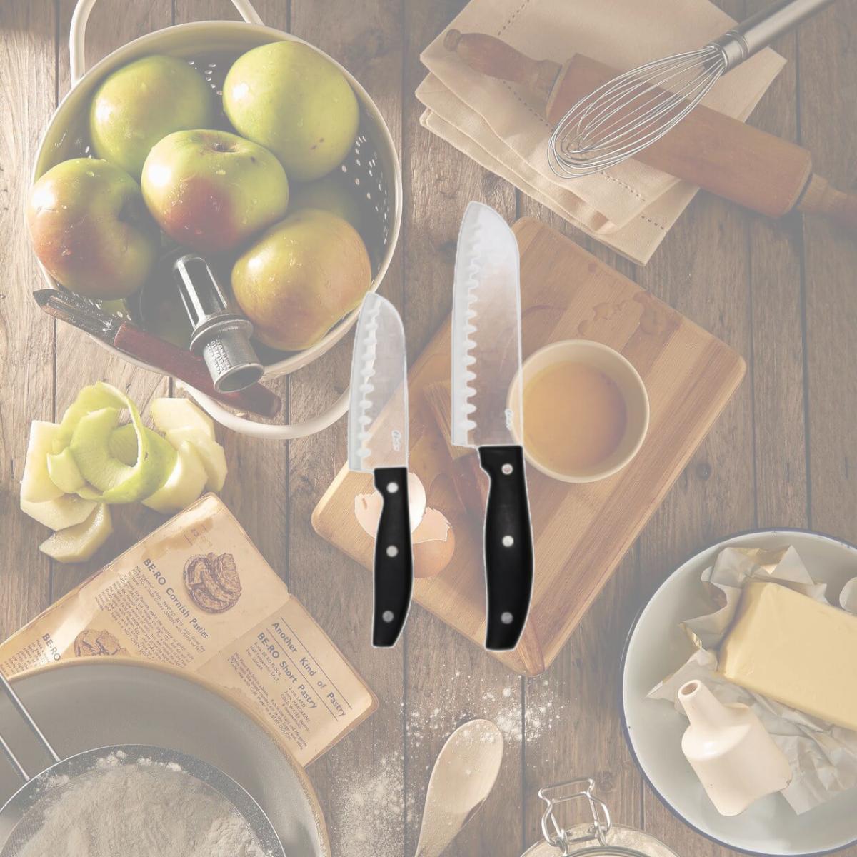 Picture of Oster 75680.02 Granger Stainless Steel Santoku Knife Set with Handles, Black - 2 Piece