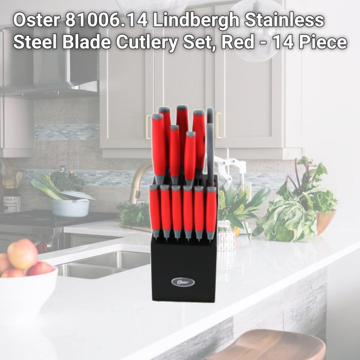 Picture of Oster 81006.14 Lindbergh Stainless Steel Blade Cutlery Set, Red - 14 Piece