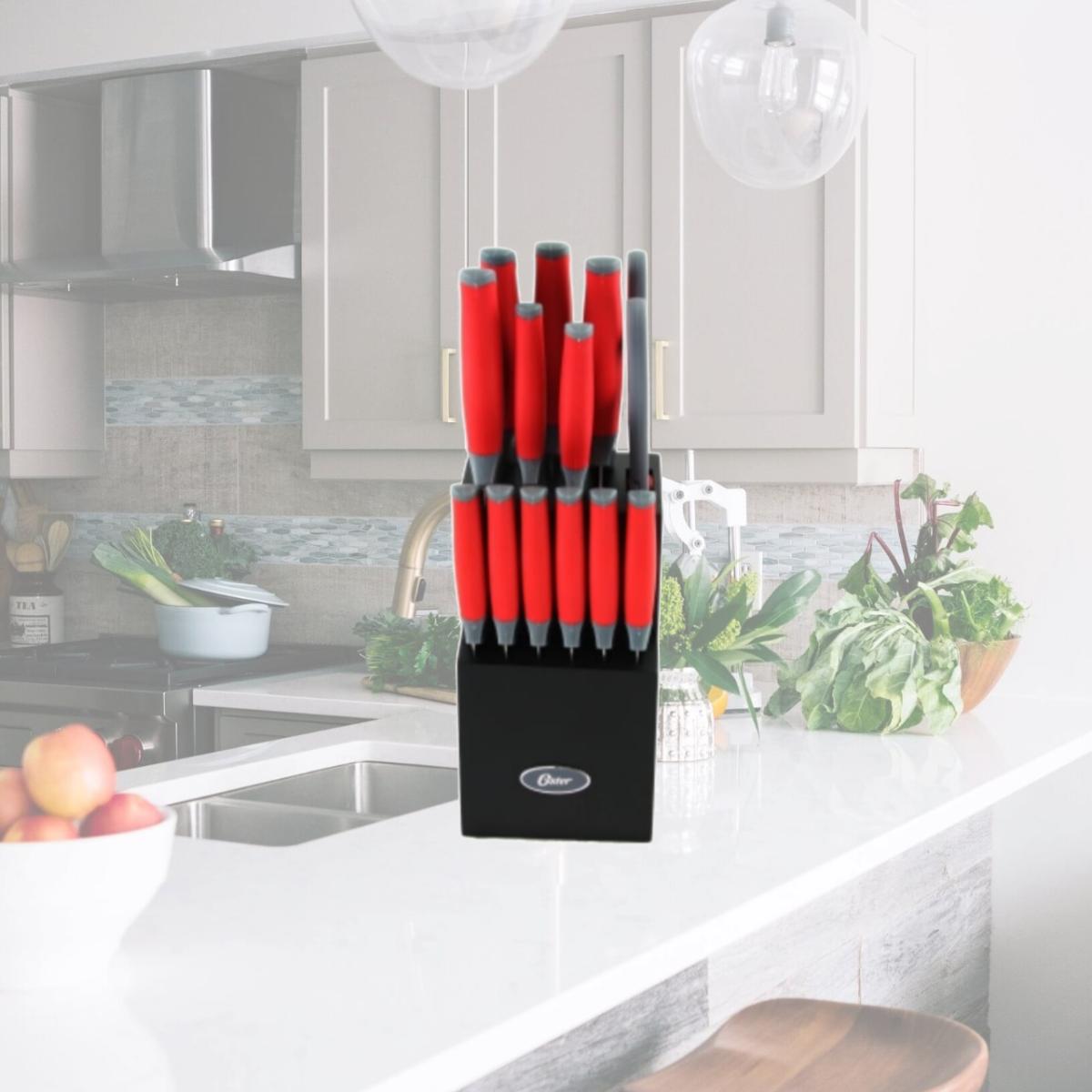 Picture of Oster 81006.14 Lindbergh Stainless Steel Blade Cutlery Set, Red - 14 Piece