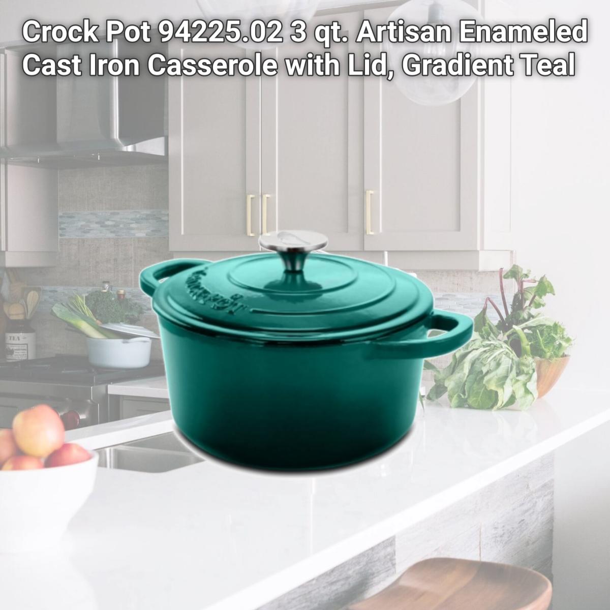 Picture of Crock Pot 94225.02 3 qt. Artisan Enameled Cast Iron Casserole with Lid, Gradient Teal