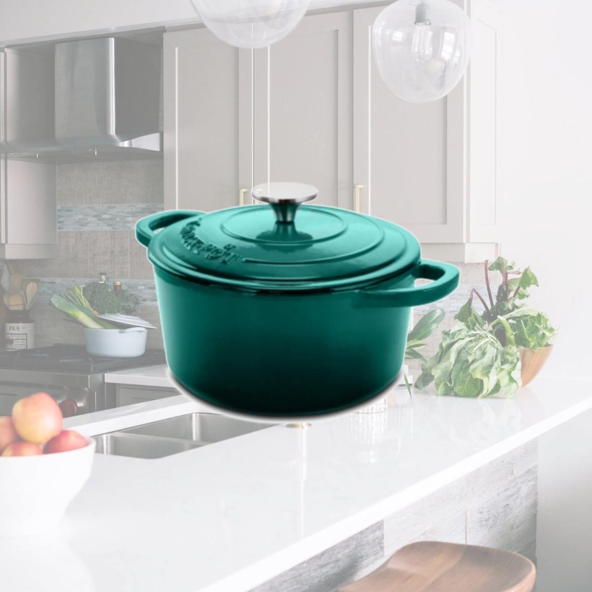 Picture of Crock Pot 94225.02 3 qt. Artisan Enameled Cast Iron Casserole with Lid, Gradient Teal