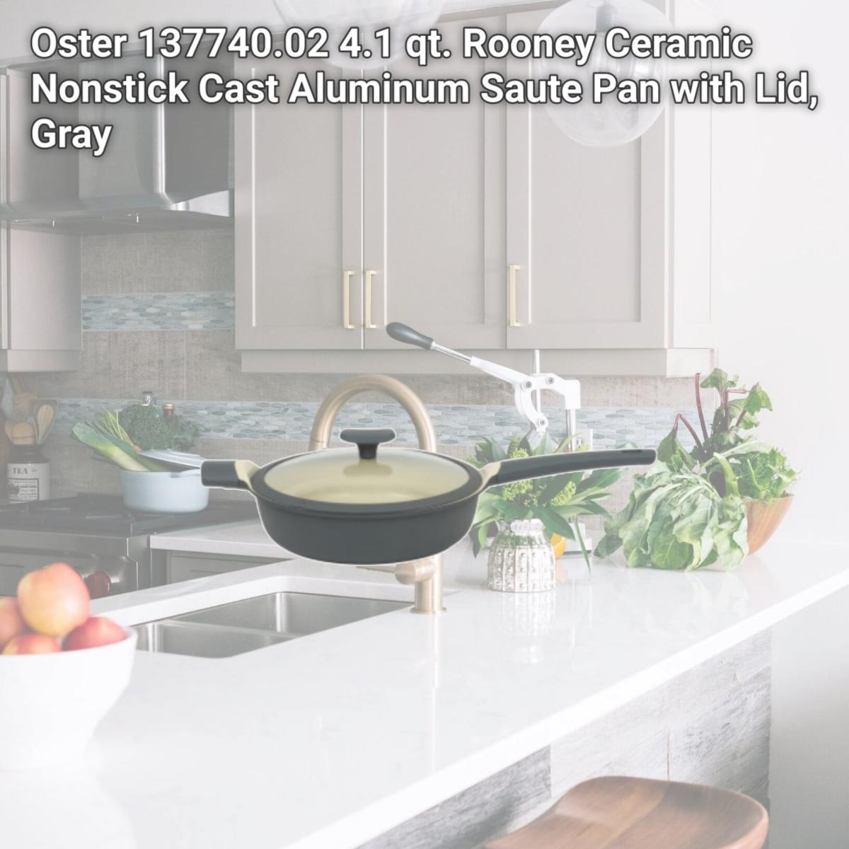 Picture of Oster 137740.02 4.1 qt. Rooney Ceramic Nonstick Cast Aluminum Saute Pan with Lid, Gray