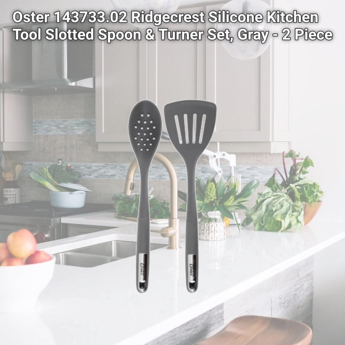 Picture of Oster 143733.02 Ridgecrest Silicone Kitchen Tool Slotted Spoon & Turner Set, Gray - 2 Piece