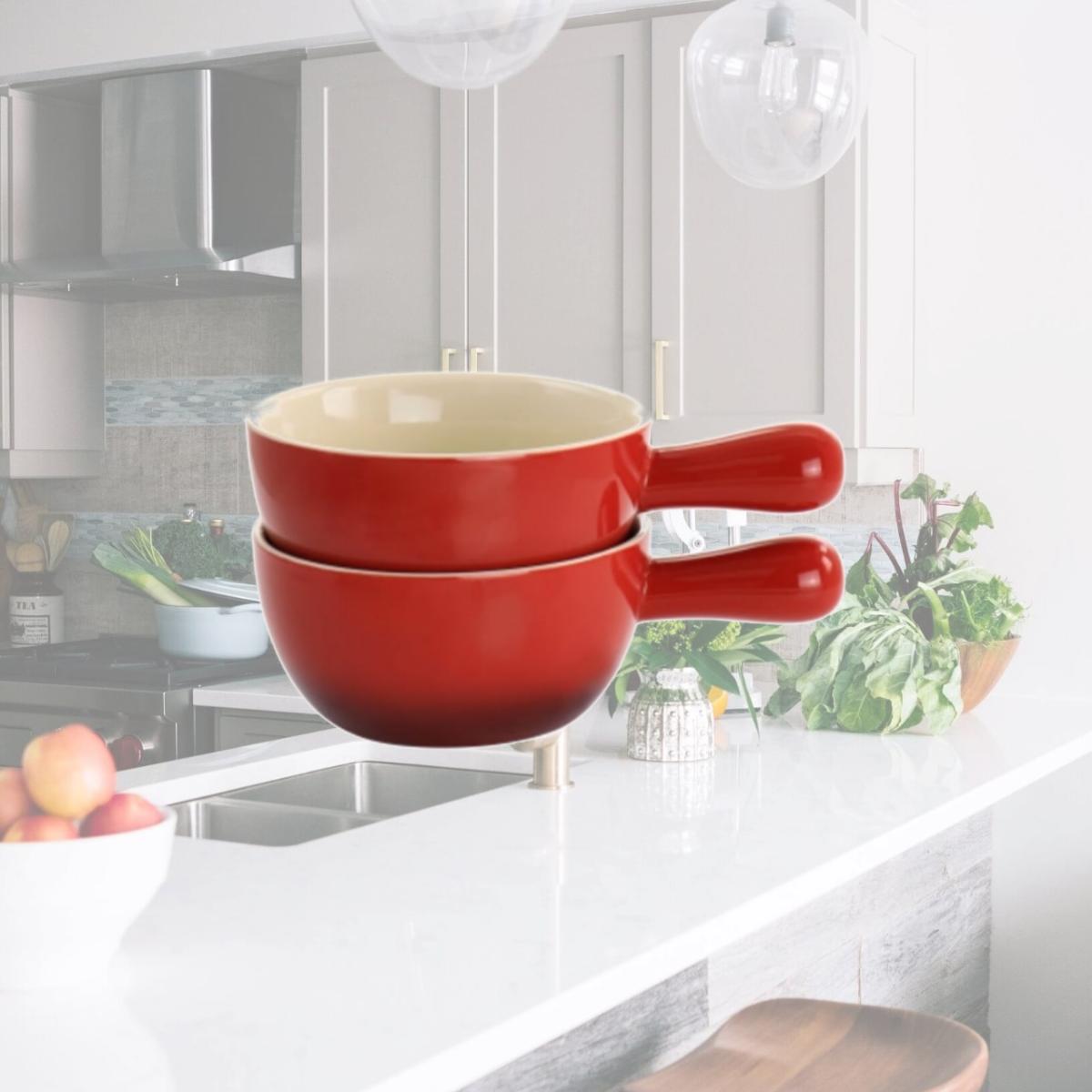 Picture of Crock Pot 97093.02 22 oz Sto are Soup Bowl Set with Long Handle, Gradient Red - 2 Piece