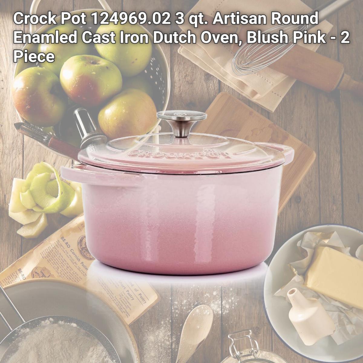 Picture of Crock Pot 124969.02 3 qt. Artisan Round Enamled Cast Iron Dutch Oven, Blush Pink - 2 Piece
