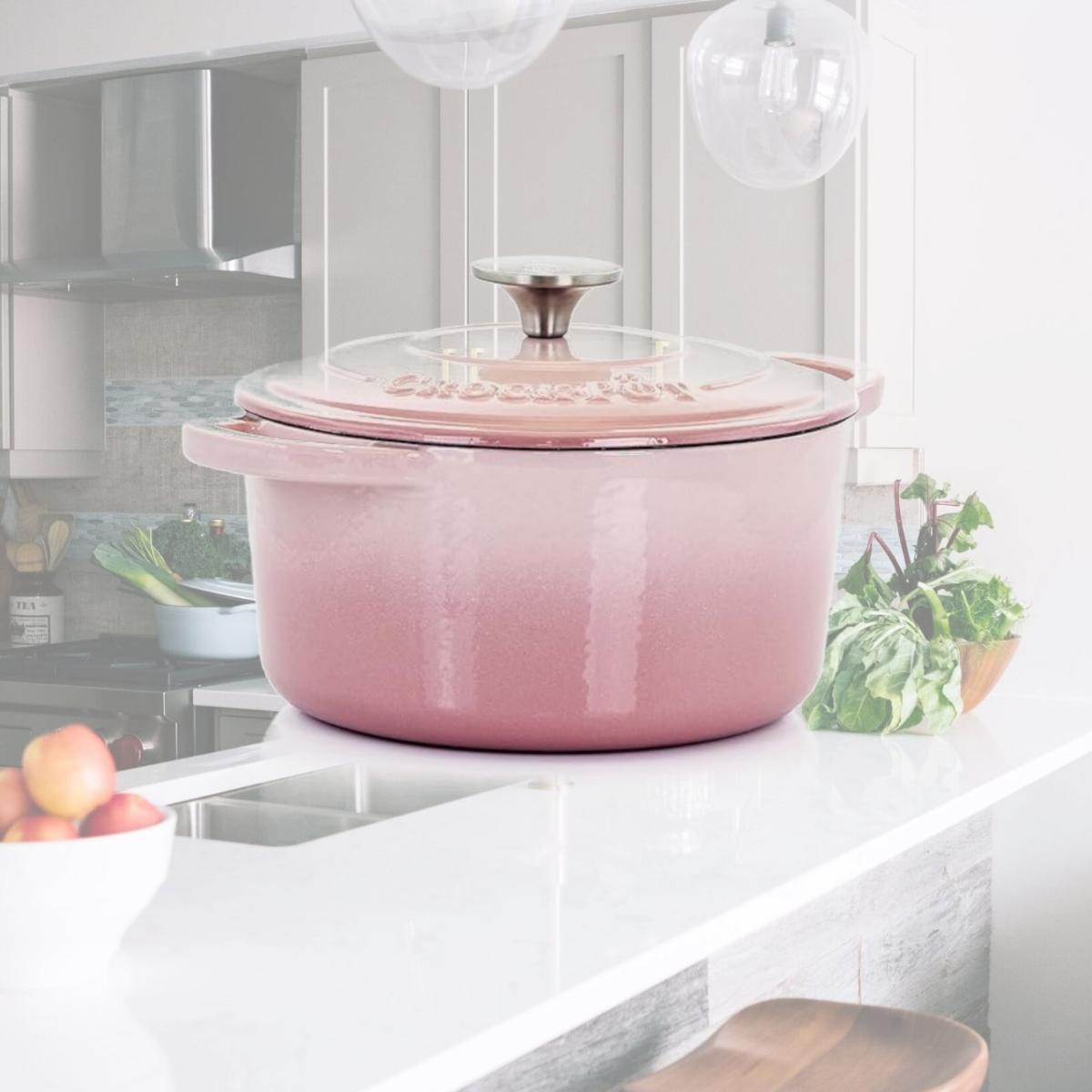 Picture of Crock Pot 124969.02 3 qt. Artisan Round Enamled Cast Iron Dutch Oven, Blush Pink - 2 Piece