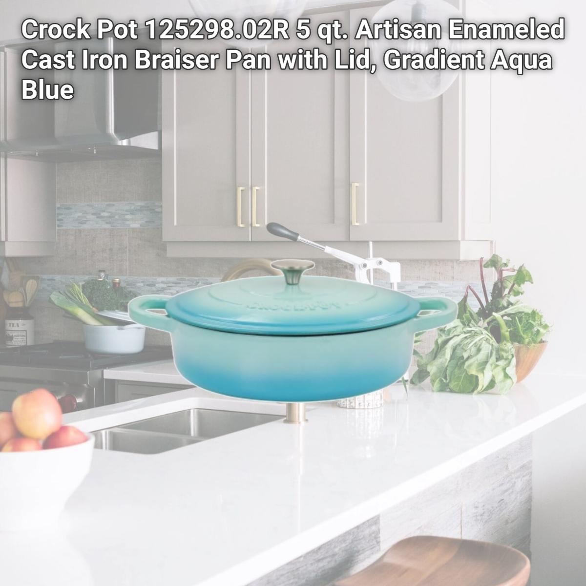 Picture of Crock Pot 125298.02R 5 qt. Artisan Enameled Cast Iron Braiser Pan with Lid, Gradient Aqua Blue
