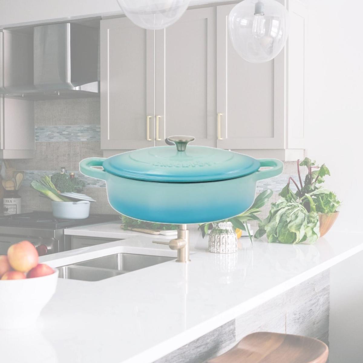 Picture of Crock Pot 125298.02R 5 qt. Artisan Enameled Cast Iron Braiser Pan with Lid, Gradient Aqua Blue