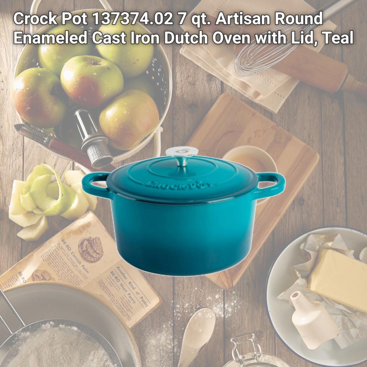 Picture of Crock Pot 137374.02 7 qt. Artisan Round Enameled Cast Iron Dutch Oven with Lid, Teal