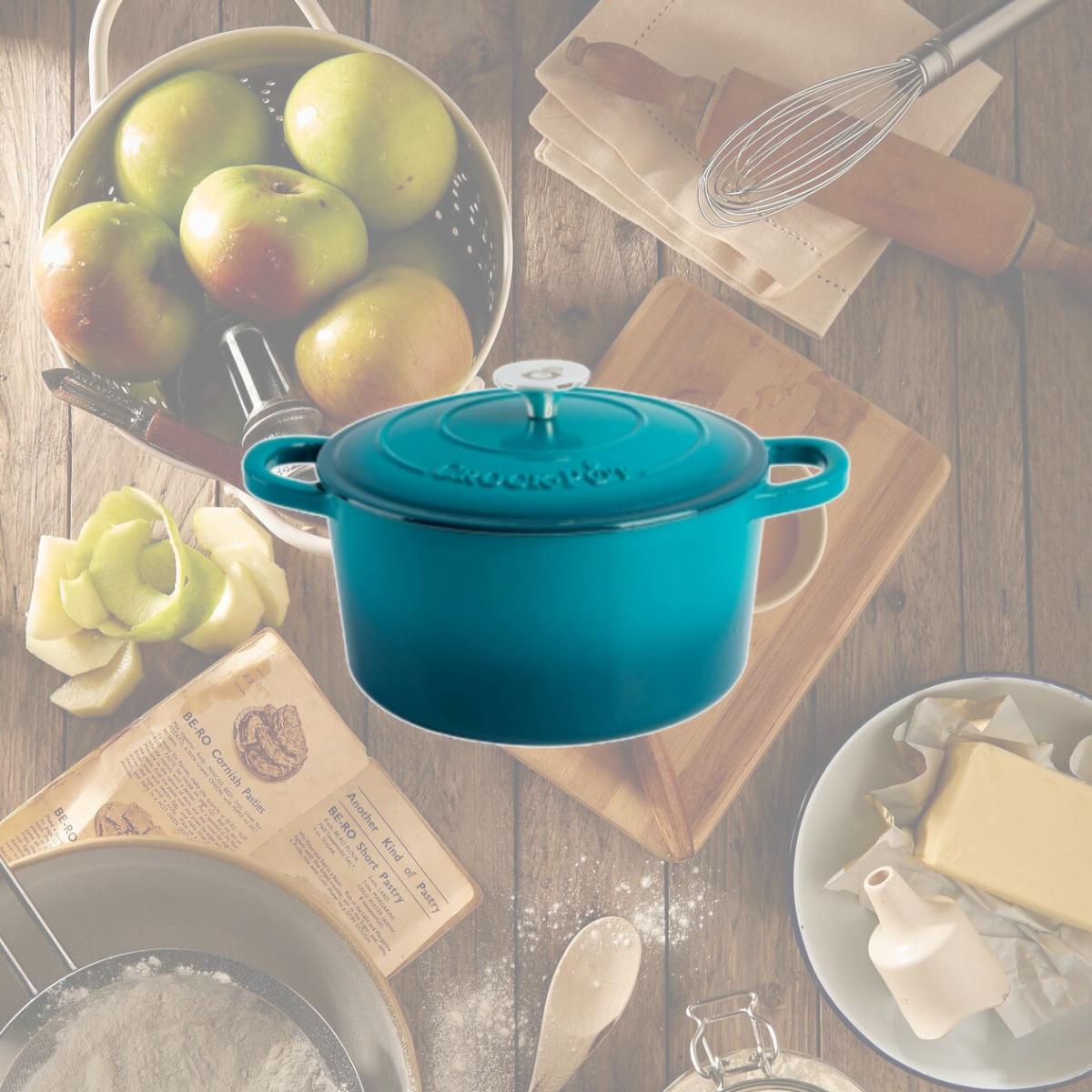 Picture of Crock Pot 137374.02 7 qt. Artisan Round Enameled Cast Iron Dutch Oven with Lid, Teal