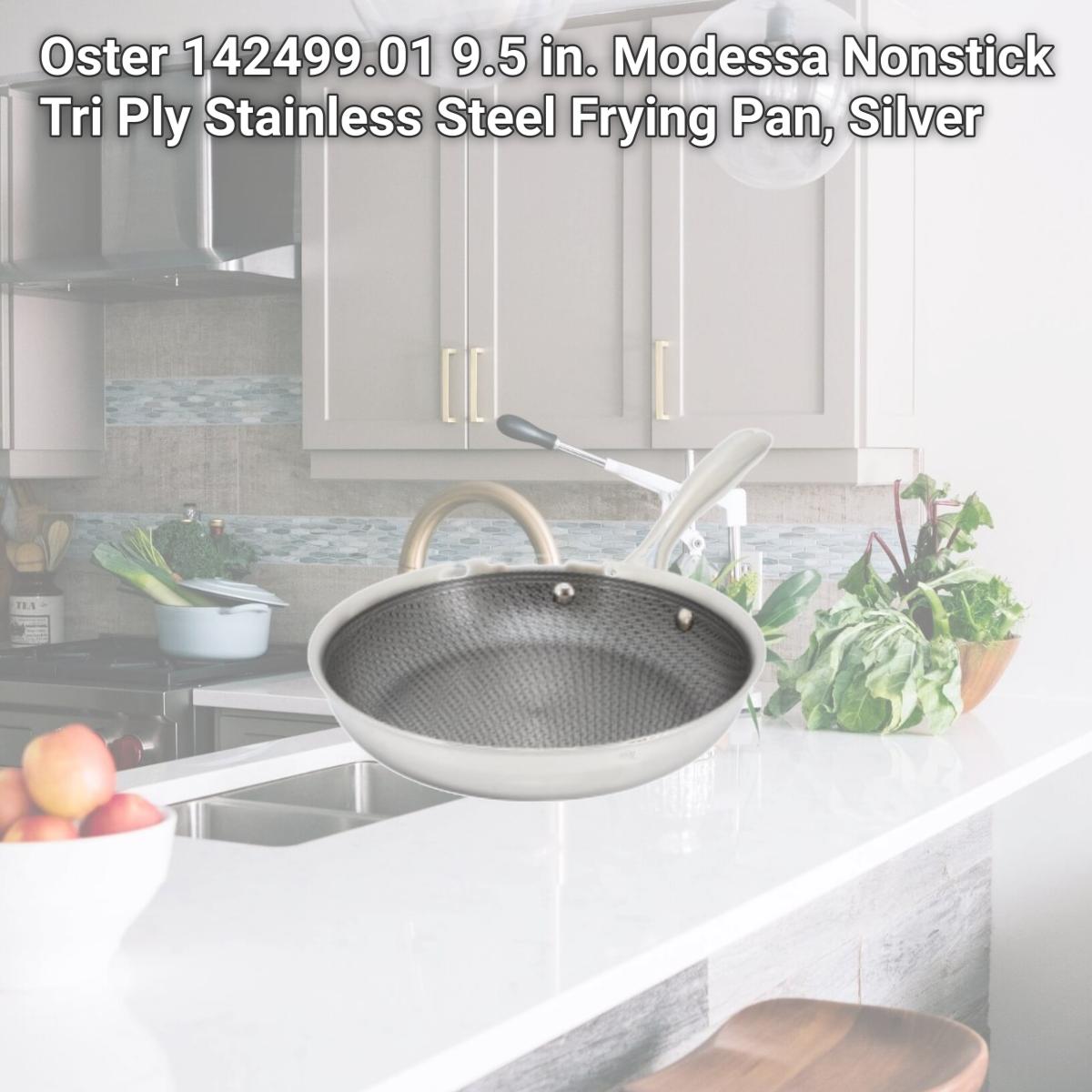 Picture of Oster 142499.01 9.5 in. Modessa Nonstick Tri Ply Stainless Steel Frying Pan, Silver