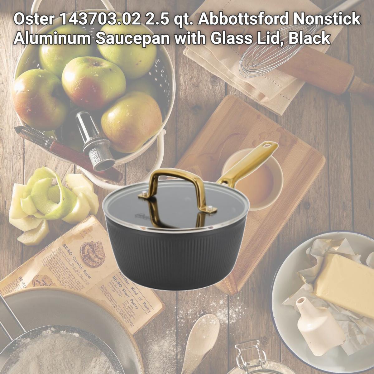 Picture of Oster 143703.02 2.5 qt. Abbottsford Nonstick Aluminum Saucepan with Glass Lid, Black