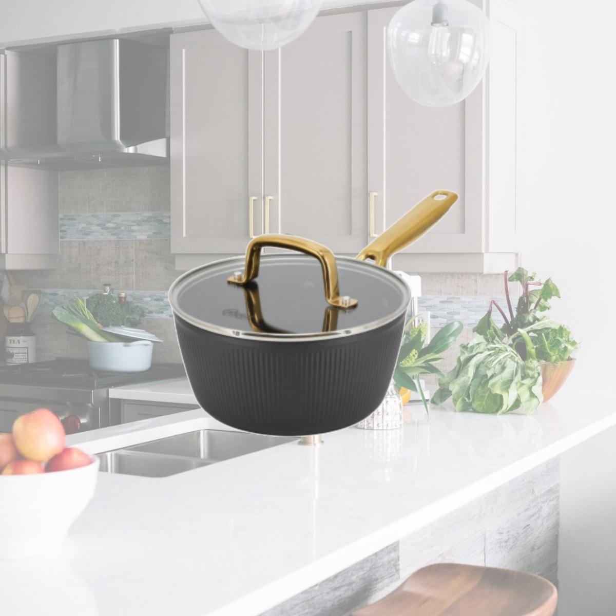 Picture of Oster 143703.02 2.5 qt. Abbottsford Nonstick Aluminum Saucepan with Glass Lid, Black