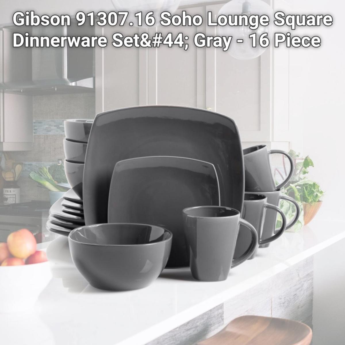 Picture of Gibson 91307.16 Soho Lounge Square Dinnerware Set, Gray - 16 Piece