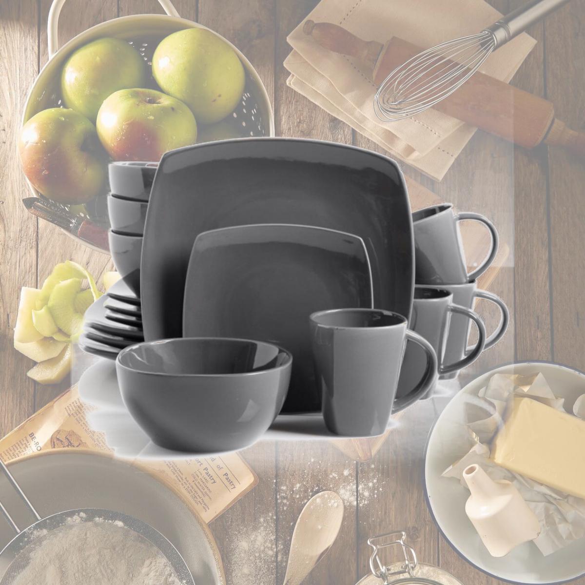 Picture of Gibson 91307.16 Soho Lounge Square Dinnerware Set, Gray - 16 Piece