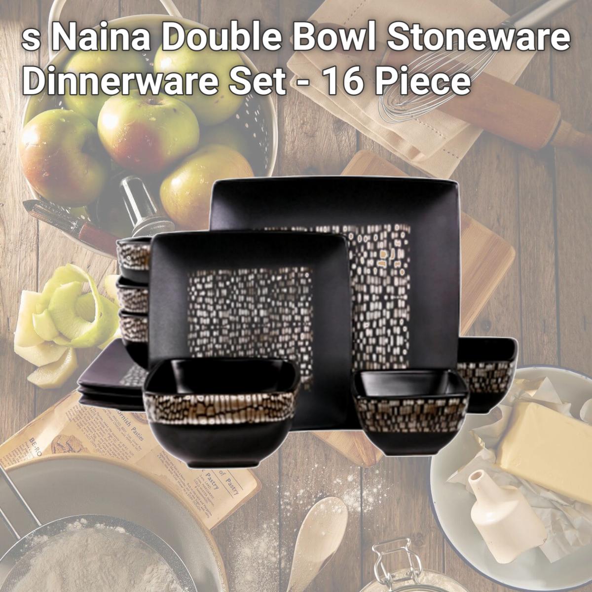 Picture of Elama EL-NAINA16 Elamas Naina Double Bowl Stoneware Dinnerware Set - 16 Piece