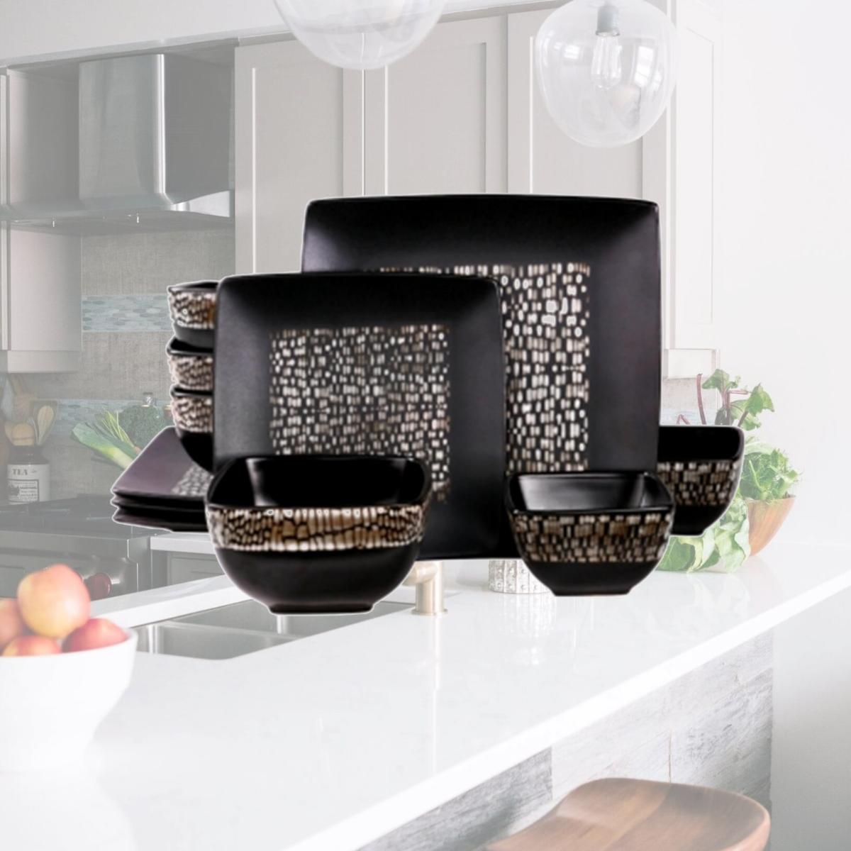 Picture of Elama EL-NAINA16 Elamas Naina Double Bowl Stoneware Dinnerware Set - 16 Piece