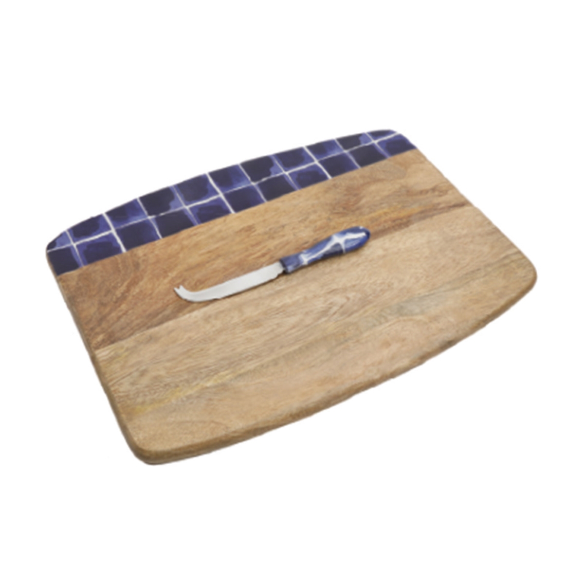 120909.02 15.8 In. Elite Mozambique Enameled Cutting Board With 6 In. Cheese Knifee, Blue Bricks
