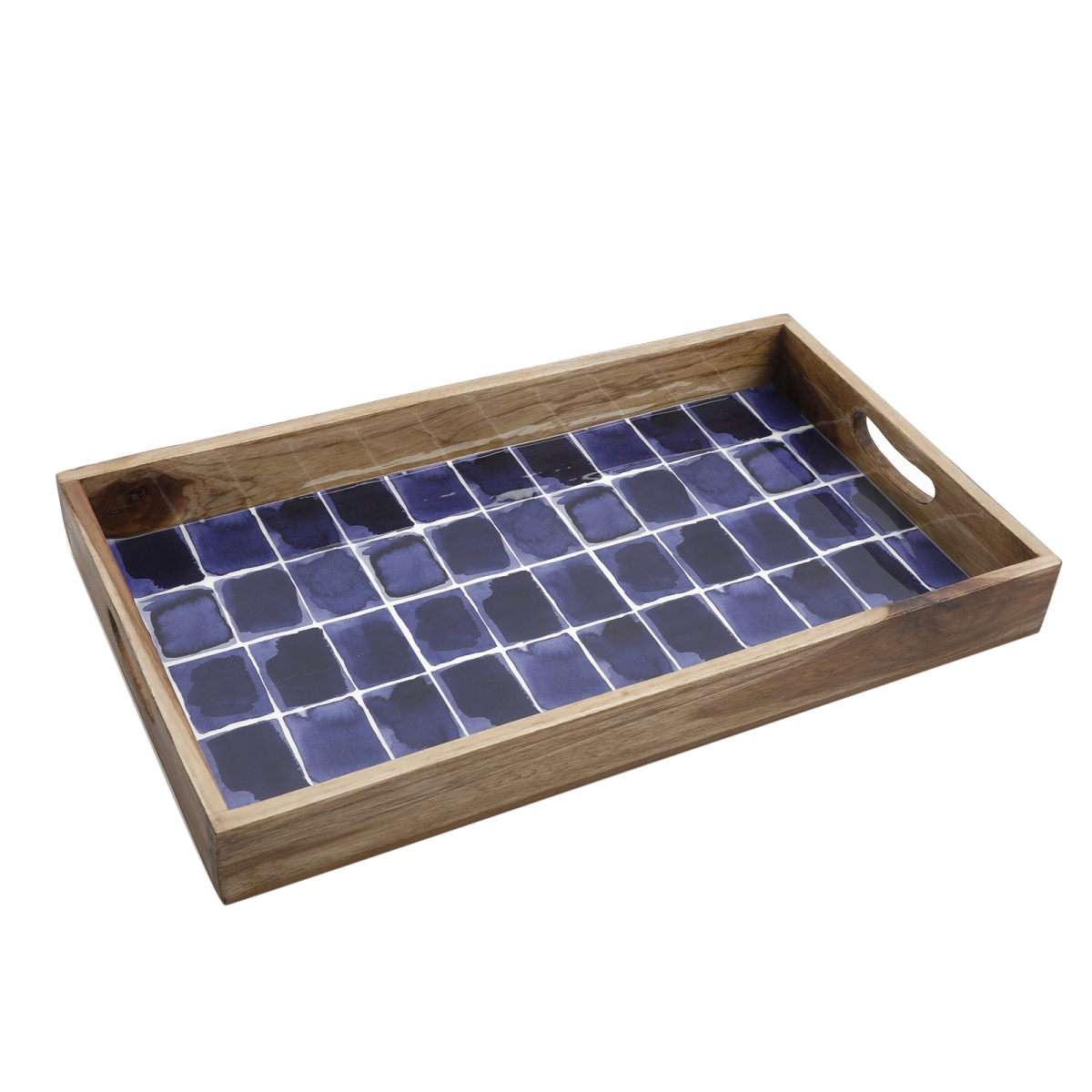 120999.01 17 In. Mozambique Enameled Serving Tray, Blue Bricks