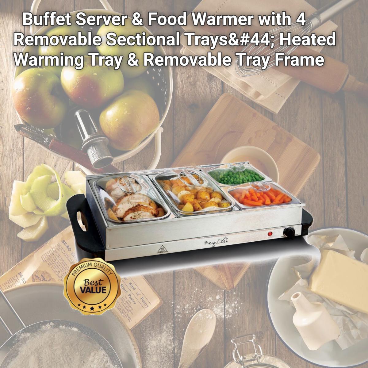Picture of MegaChef MC-9003C Buffet Server & Food Warmer with 4 Removable Sectional Trays, Heated Warming Tray & Removable Tray Frame