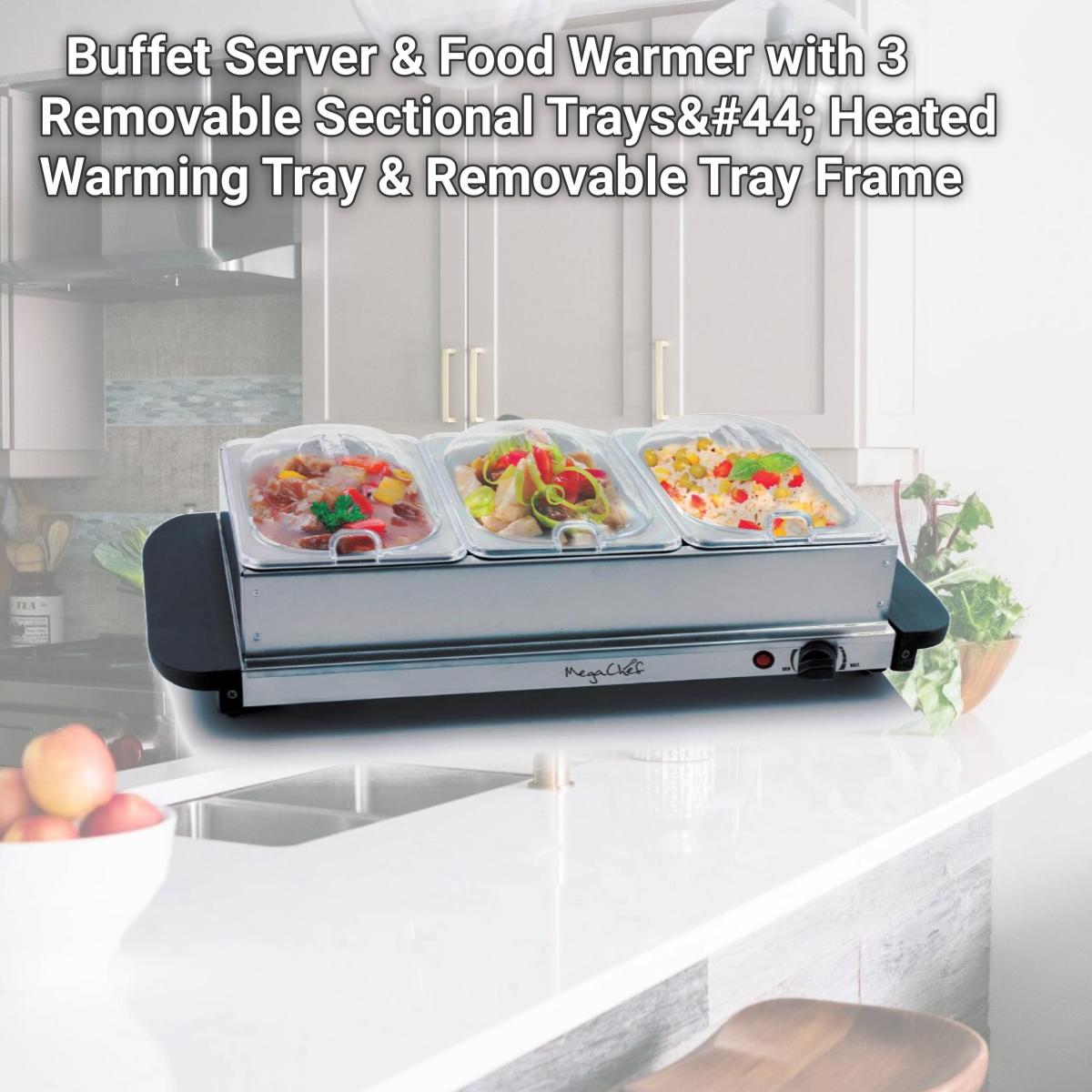 Picture of MegaChef MC-9003B Buffet Server & Food Warmer with 3 Removable Sectional Trays, Heated Warming Tray & Removable Tray Frame