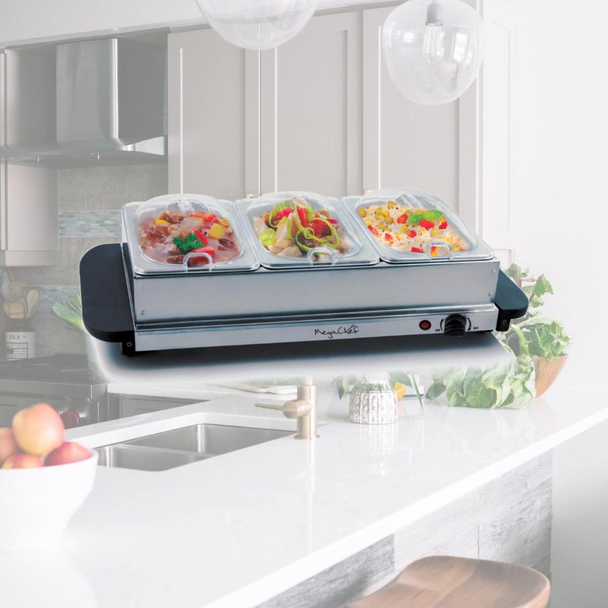 Picture of MegaChef MC-9003B Buffet Server & Food Warmer with 3 Removable Sectional Trays, Heated Warming Tray & Removable Tray Frame
