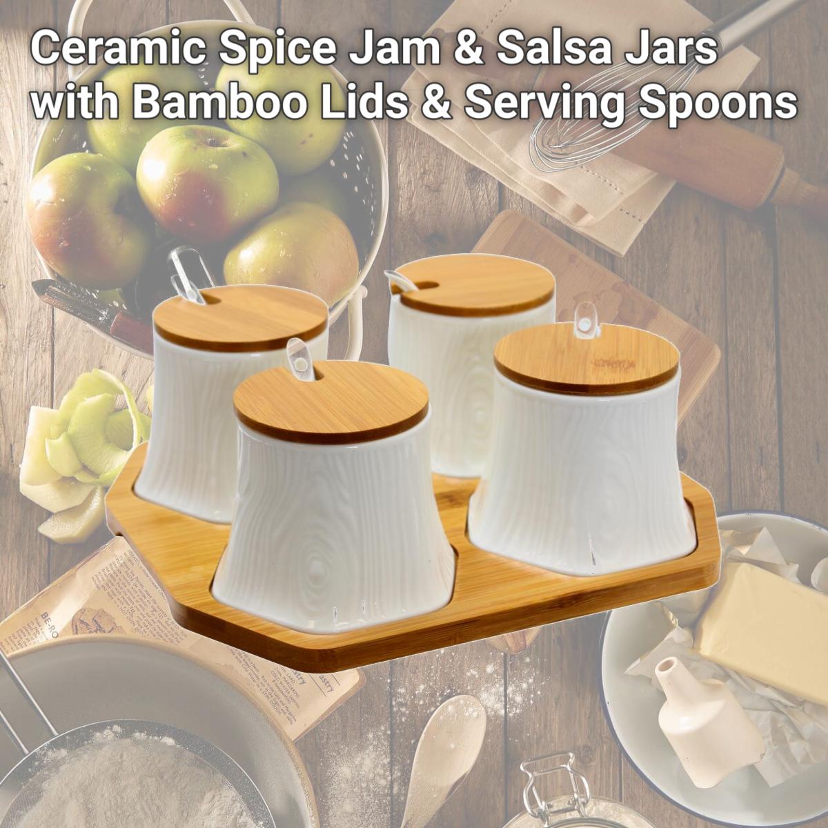 Picture of Elama EL-379 Ceramic Spice, Jam & Salsa Jars with Bamboo Lids & Serving Spoons